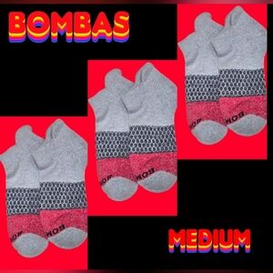Bombas Ankle Socks 6 Pair BNWT Medium Red/Gray Seamless Toe Unisex